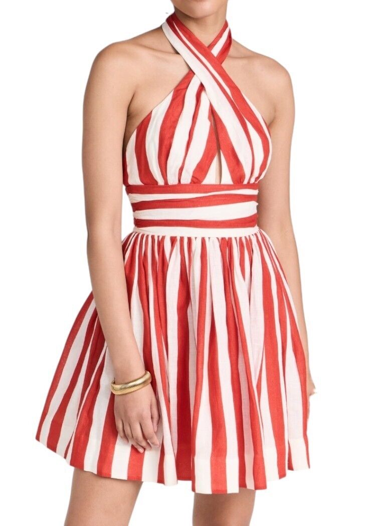 Zimmermann Alight Halter Mini Dress | Red/White Stripe, Halter Neck