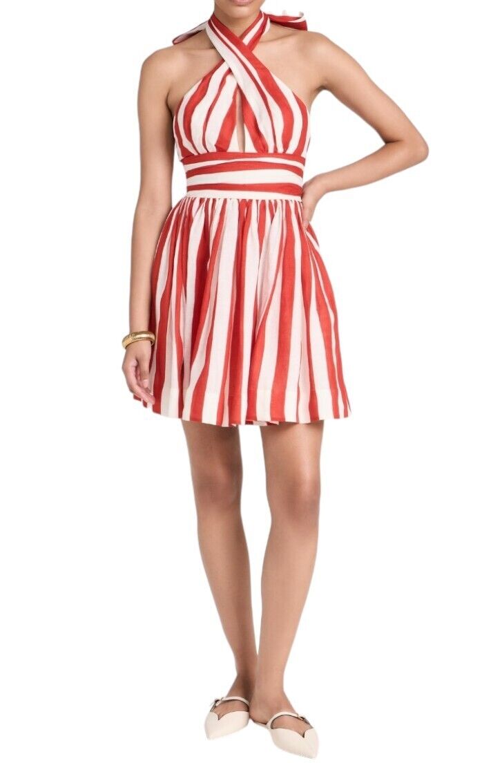 Zimmermann Alight Halter Mini Dress | Red/White Stripe, Halter Neck