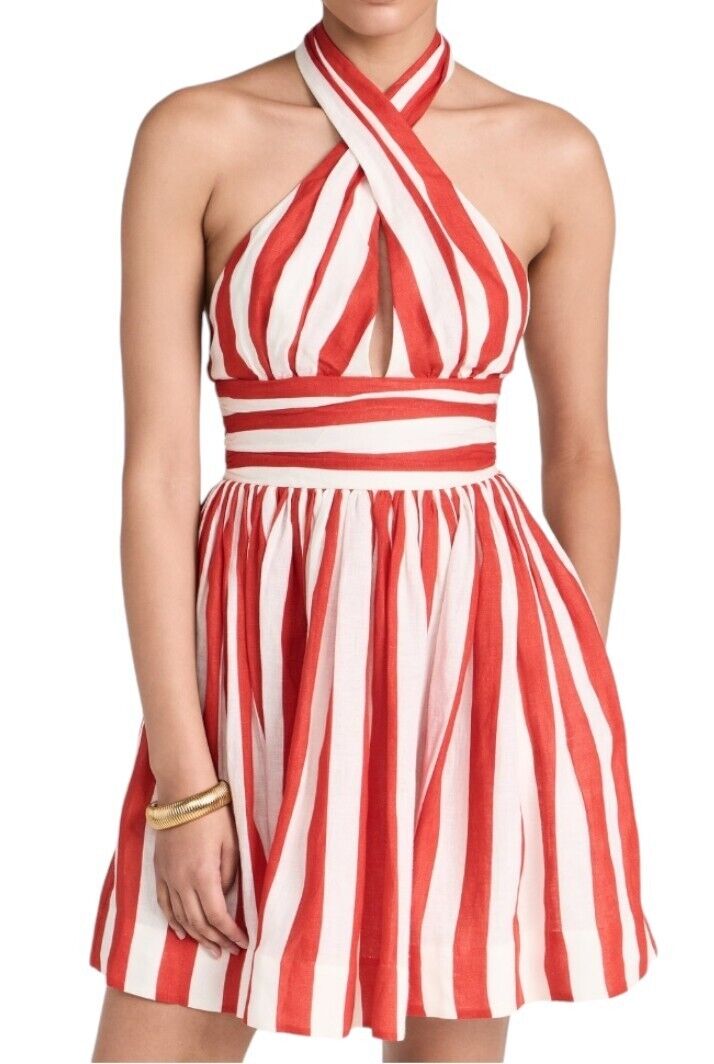 Zimmermann Alight Halter Mini Dress | Red/White Stripe, Halter Neck