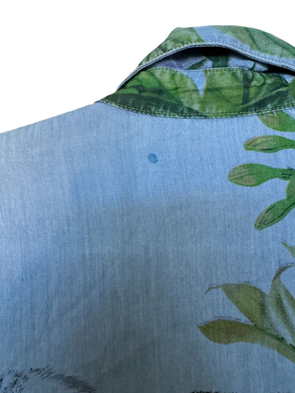 BLANK NYC Shirt | Tencel Fabric, Leaf/Leopard Print, Blue/Green, Size Small