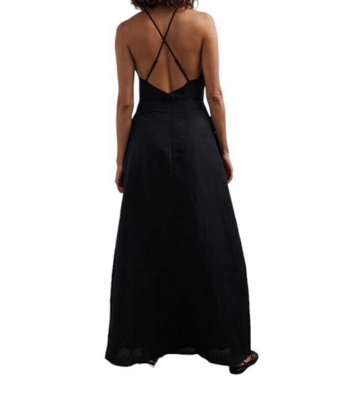 CAMILLA MARC Kiena Maxi Dress Black Linen Criss-Cross Straps Naked Pear CAMILLA MARC Kiena Maxi Dress Black Linen Criss-Cross Straps Naked Pear