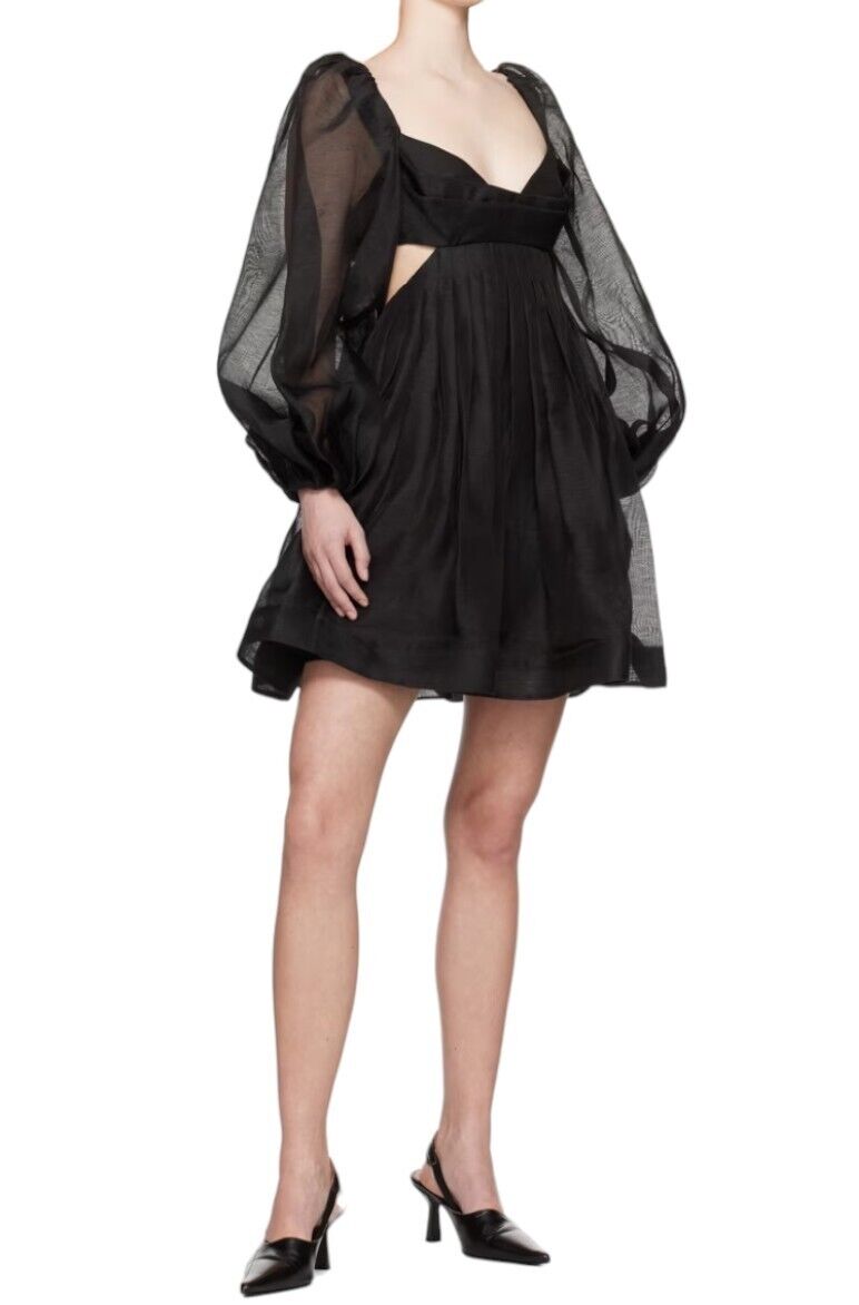 Zimmermann Harmony Bralette Mini Dress |Black, Puff Sleeve, Backless, Linen/Silk