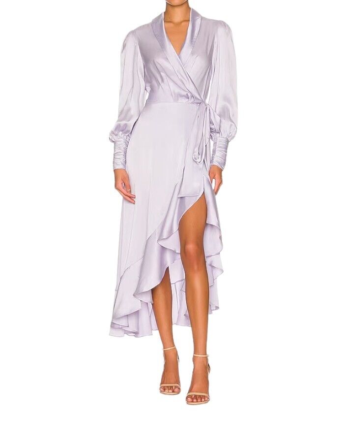 Zimmermann Silk Wrap Midi Dress |Lavender/Pastel Purple, Sueded Silk Cocktail