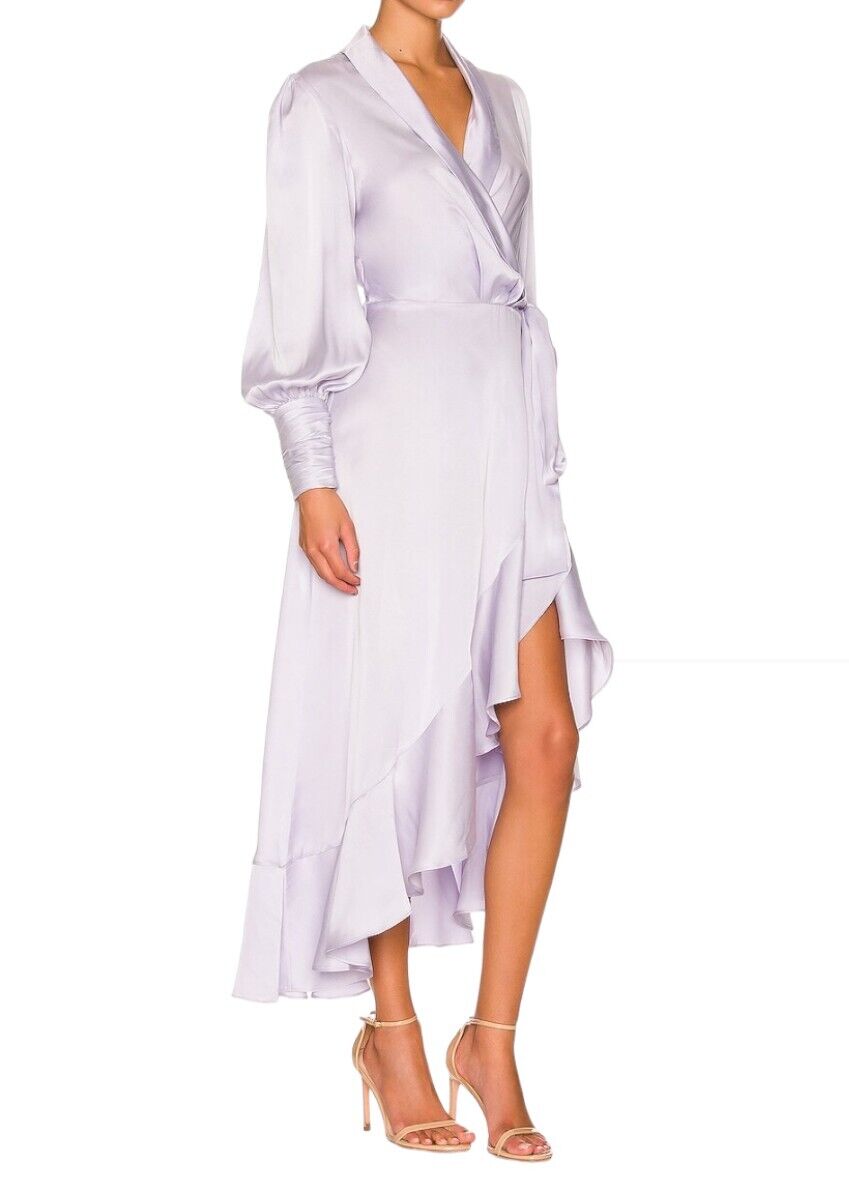 Zimmermann Silk Wrap Midi Dress |Lavender/Pastel Purple, Sueded Silk Cocktail