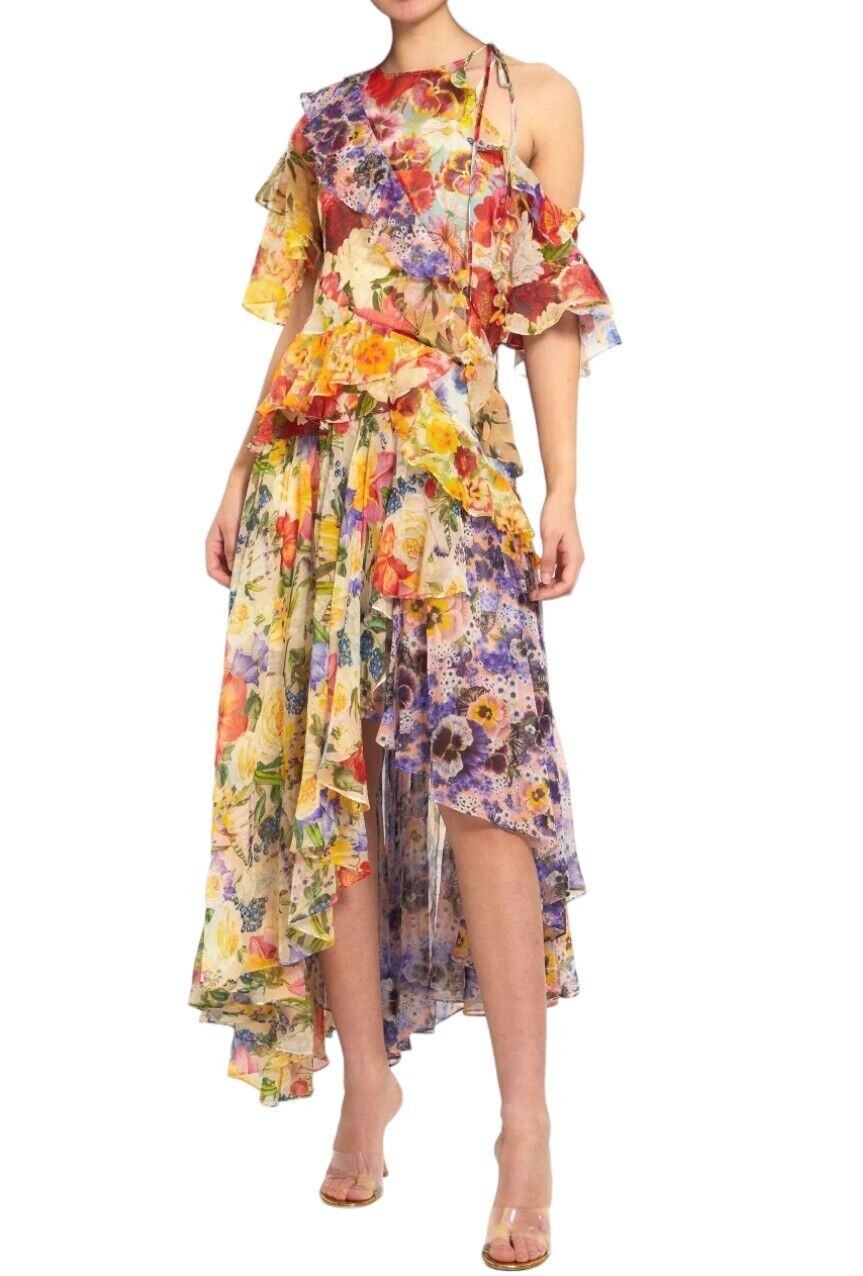 Zimmermann Wonderland Flounce Dress | Spliced Floral, One Shoulder, Asymmetric