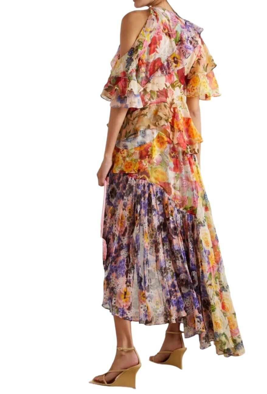 Zimmermann Wonderland Flounce Dress | Spliced Floral, One Shoulder, Asymmetric