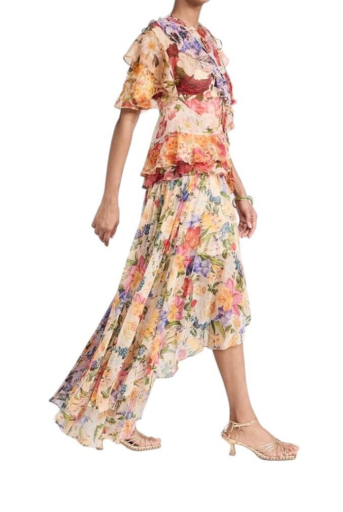 Zimmermann Wonderland Flounce Dress | Spliced Floral, One Shoulder, Asymmetric