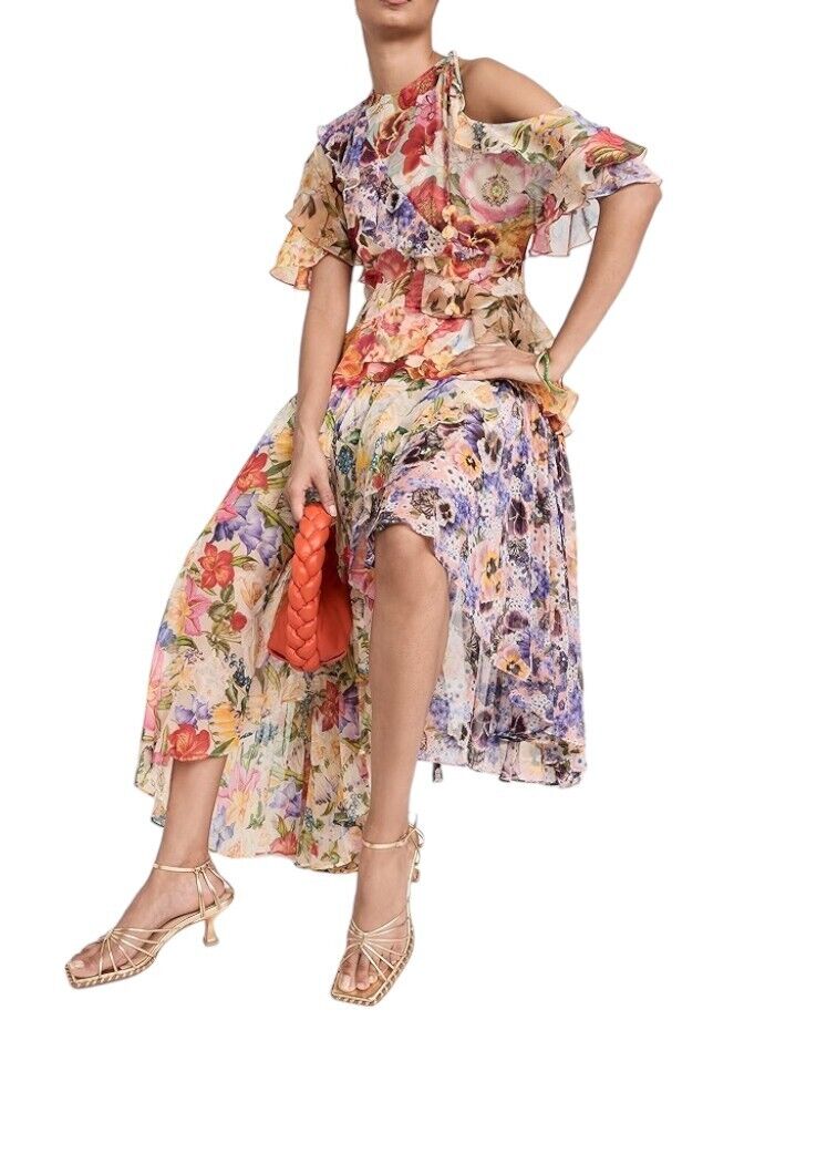 Zimmermann Wonderland Flounce Dress | Spliced Floral, One Shoulder, Asymmetric