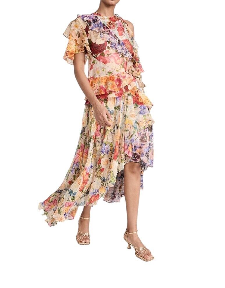 Zimmermann Wonderland Flounce Dress | Spliced Floral, One Shoulder, Asymmetric