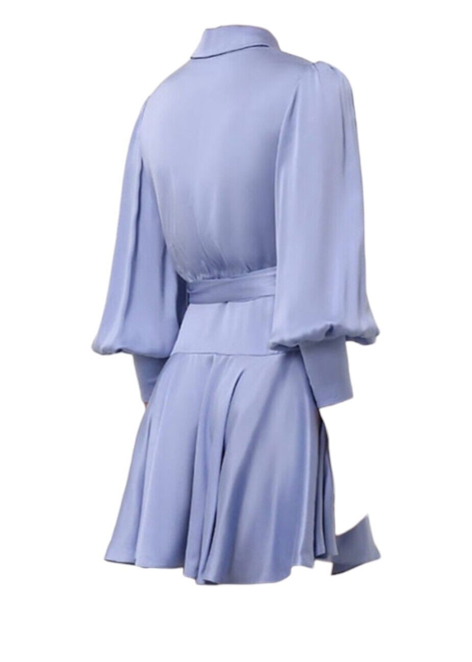 Zimmermann Silk Wrap Mini Dress | Hydrangea / Light Blue, Silk, Cocktail, Dolman