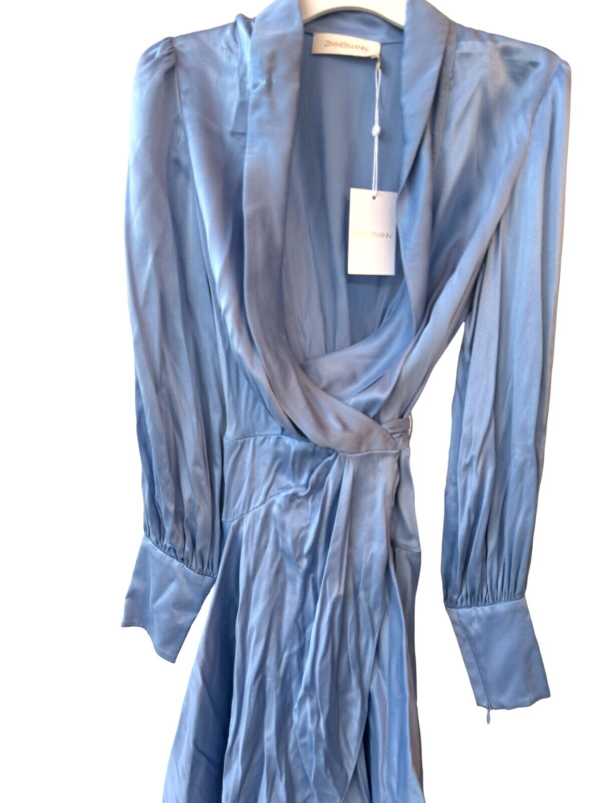 Zimmermann Silk Wrap Mini Dress | Hydrangea / Light Blue, Silk, Cocktail, Dolman