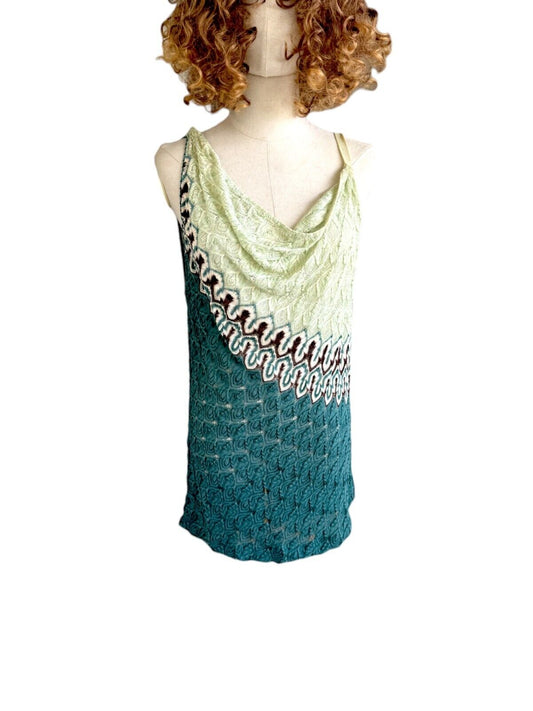 Missoni Mini Dress | Teal/Mint Green, Knitted, Backless, Low Cowl Back, 40IT/8AU