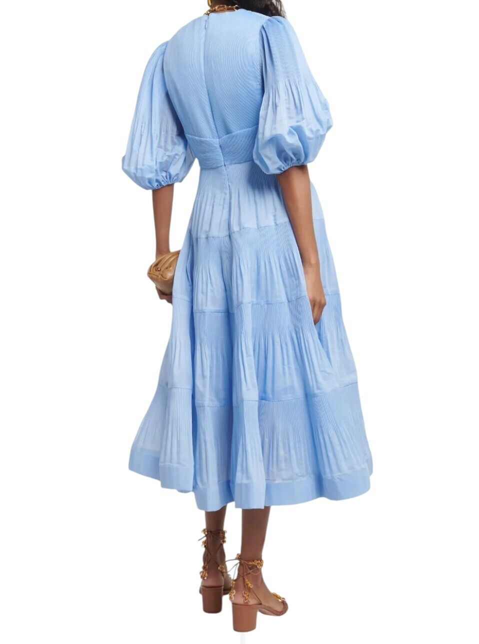 Zimmermann Pleated Midi Dress |Plisse, Baby Blue, Jacaranda, Puff Sleeves, VNeck