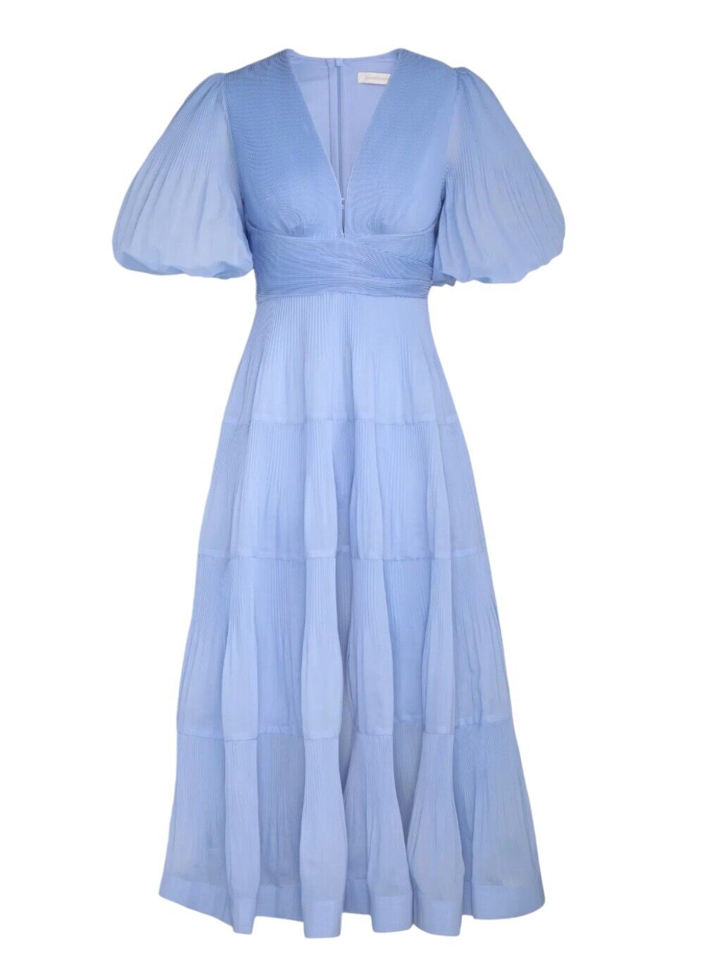 Zimmermann Pleated Midi Dress |Plisse, Baby Blue, Jacaranda, Puff Sleeves, VNeck