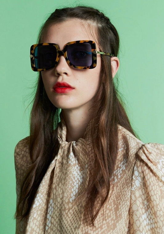 Karen Walker Eden Sunglasses |Tortoise Shell Acetate, Oversized, D Frame, Blue