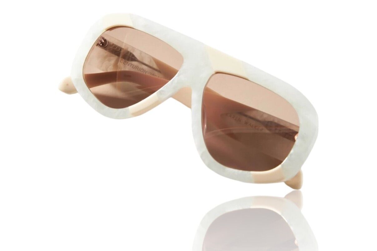 Karen Walker Centurion Sunglasses | Aviator, Marble Stripe Acetate, Brown Lenses