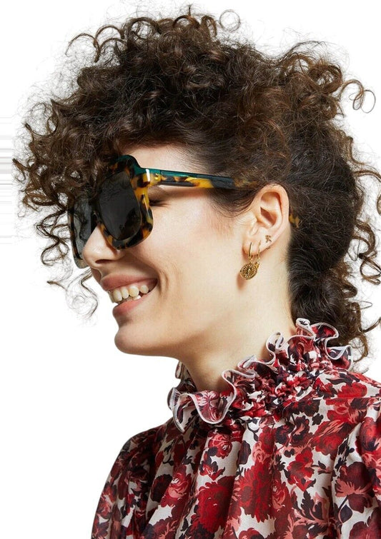 Karen Walker Overdaze Sunglasses | Crazy Tortoise Shell Acetate, Green Lenses