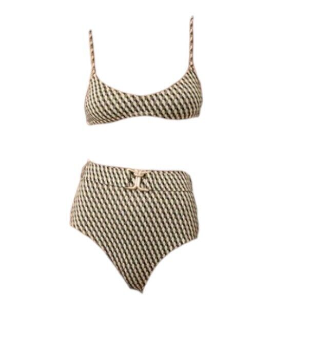 Zimmermann Lexi Textured Scoop Bikini | Black/White/Gold, High Waist, Belt