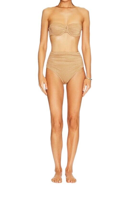 Zimmermann Junie Metallic Gathered Bikini Set| Gold, Balconette, High Waist