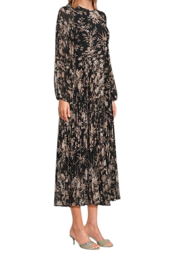 Zimmermann Sunray Long Sleeve Midi Dress |Black Floral Puff Sleeve, Pleat, Belt