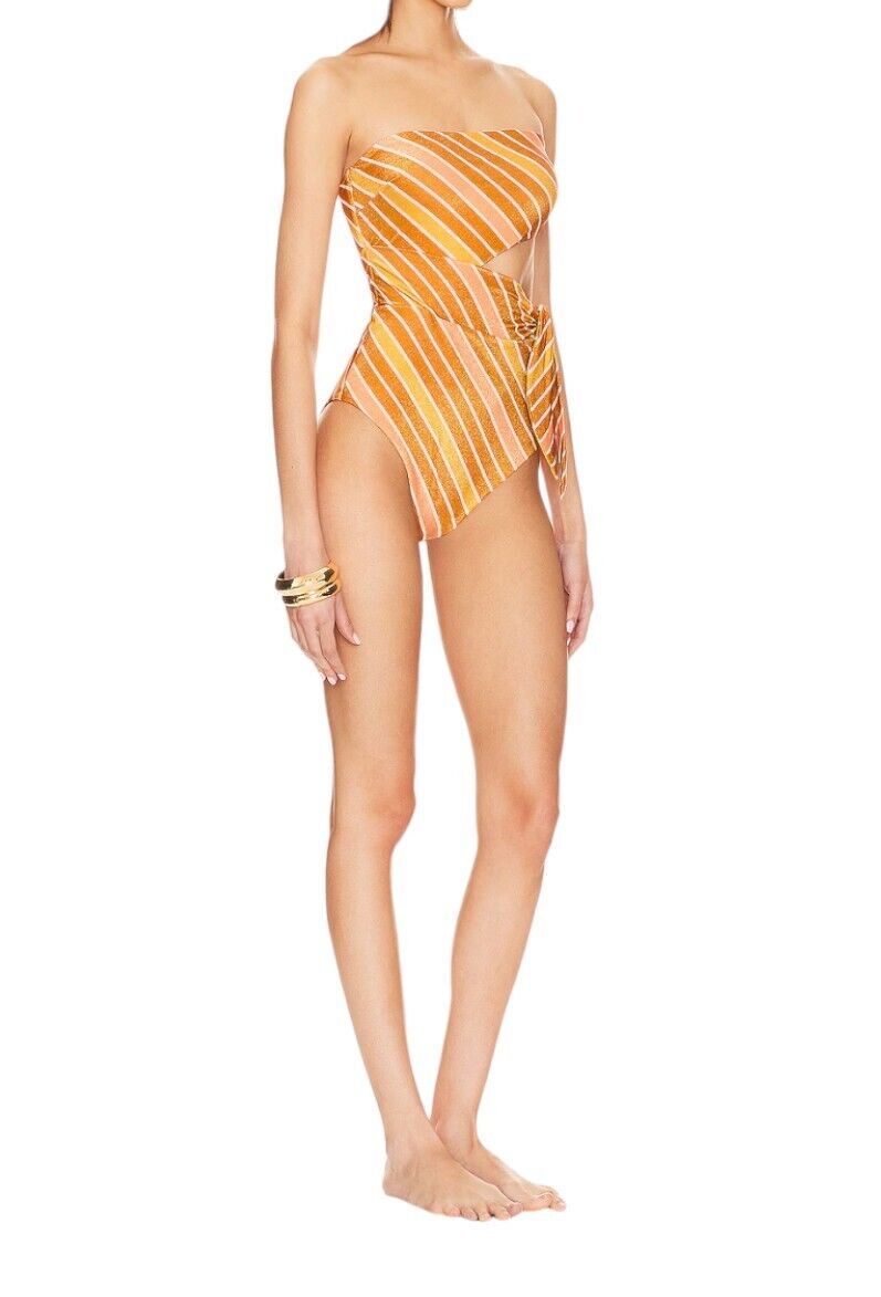 Zimmermann Lexi Lurex Scarf Tie One Piece | Yellow Stripe, Bandeau, Cut Out