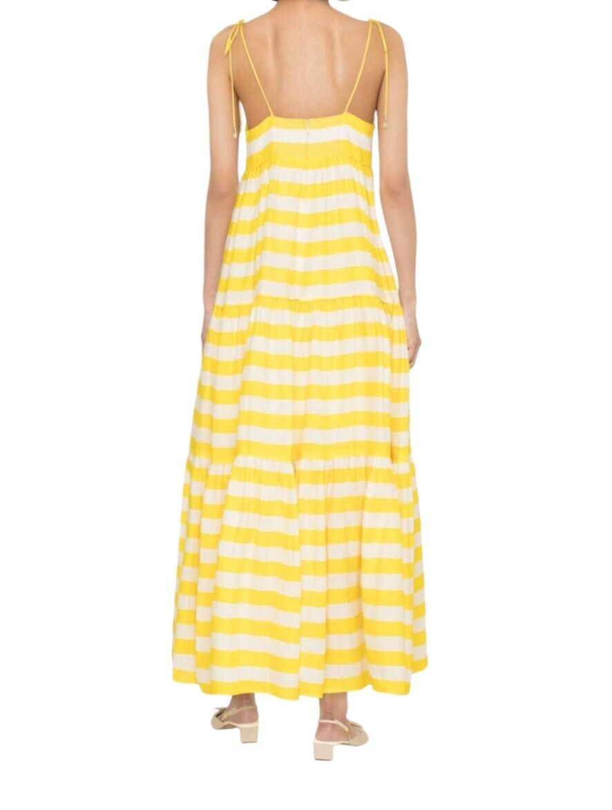 Zimmermann Alight Tie Shoulder Dress | Yellow/White Stripe, Linen, Midi/Maxi