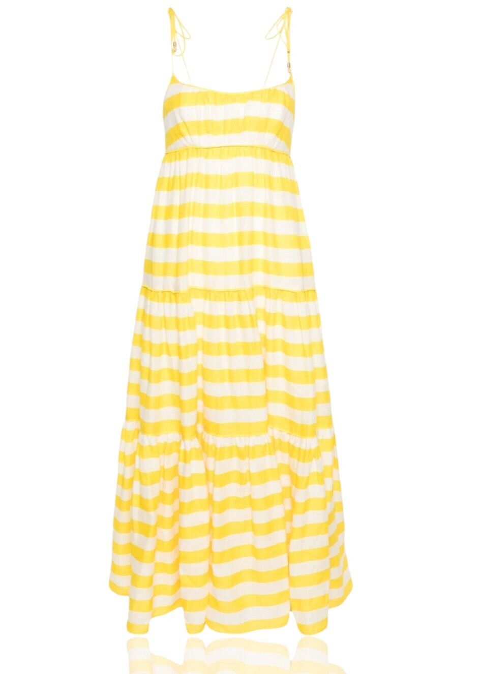 Zimmermann Alight Tie Shoulder Dress | Yellow/White Stripe, Linen, Midi/Maxi