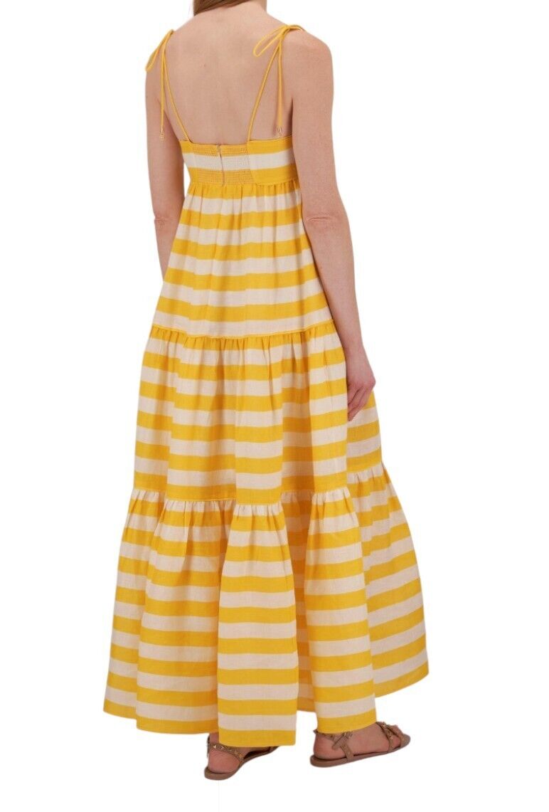 Zimmermann Alight Tie Shoulder Dress | Yellow/White Stripe, Linen, Midi/Maxi