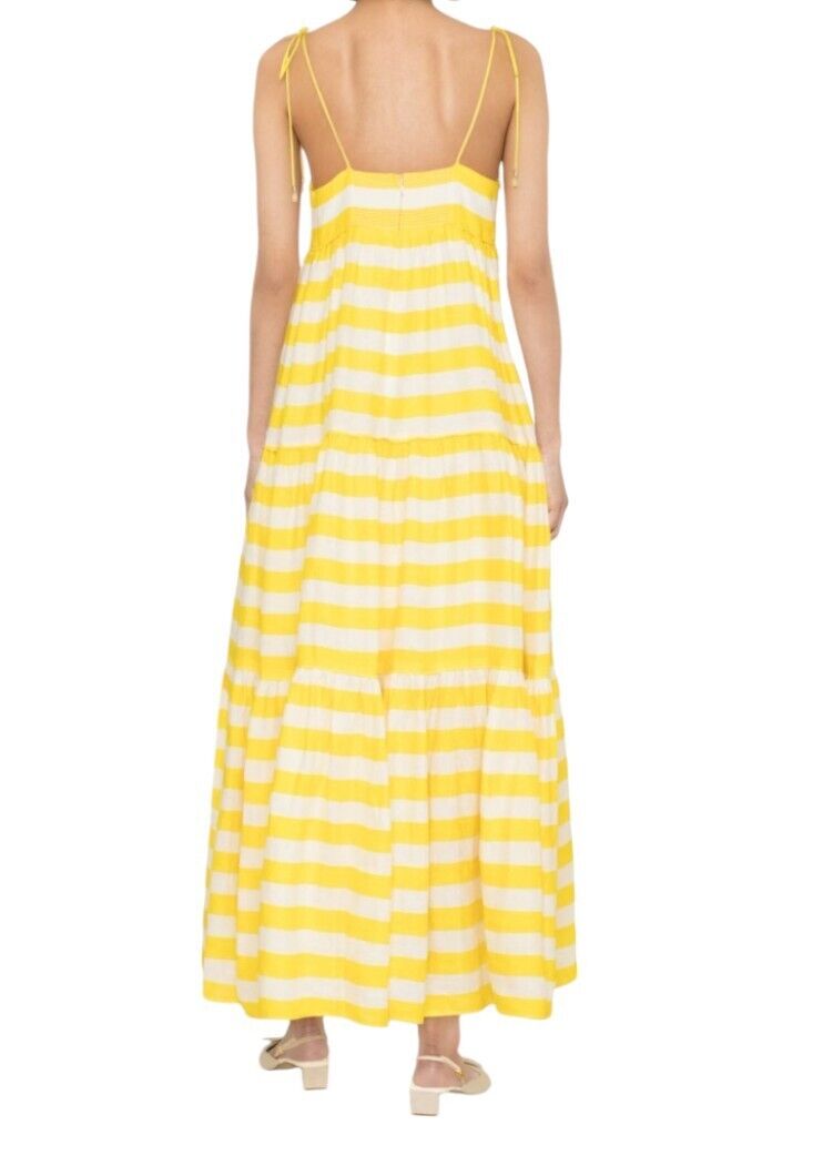 Zimmermann Alight Tie Shoulder Dress | Yellow/White Stripe, Linen, Midi/Maxi