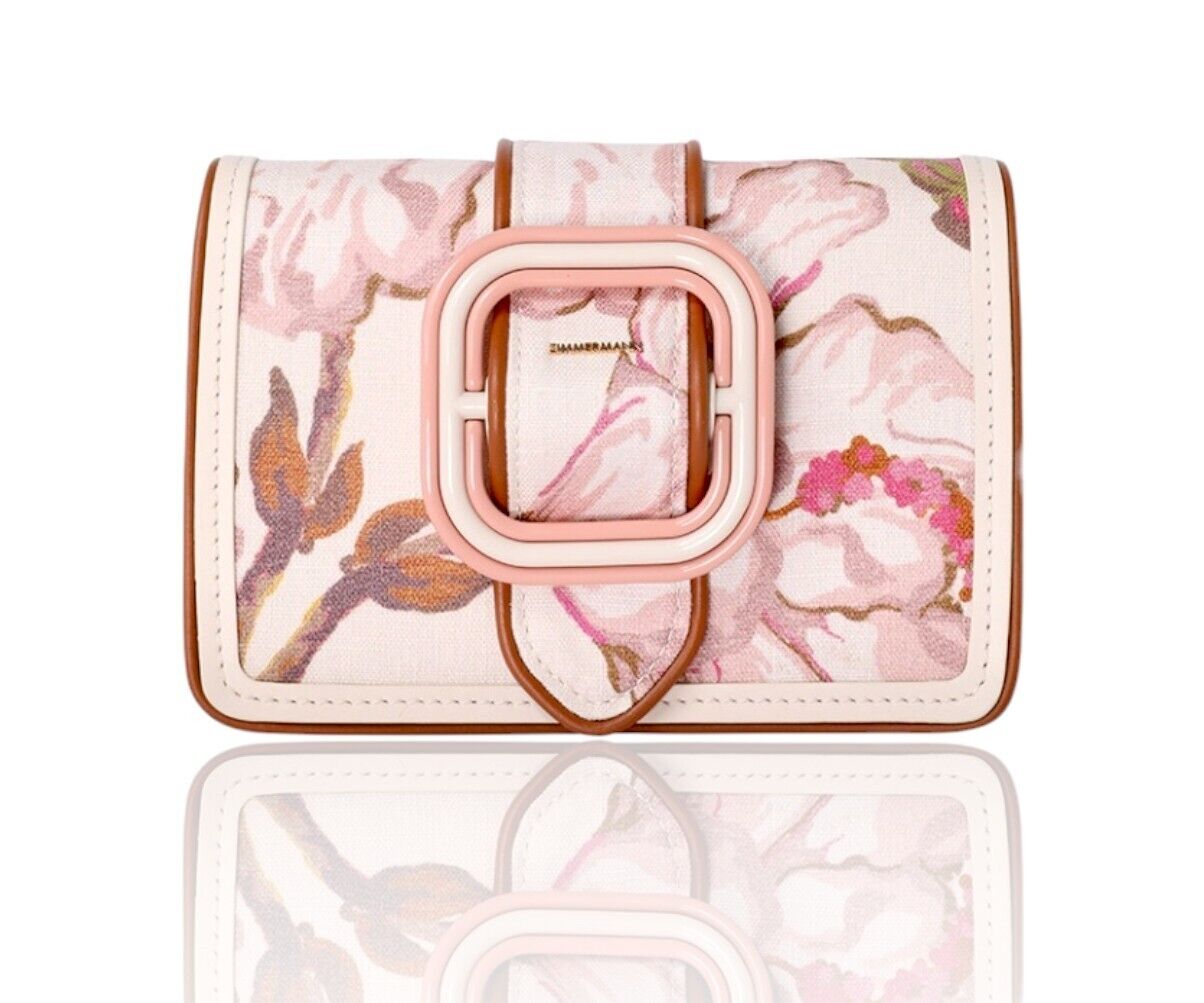 Zimmermann Printed Small Crossbody Bag |Pink Coral Floral, Linen, Remove Strap