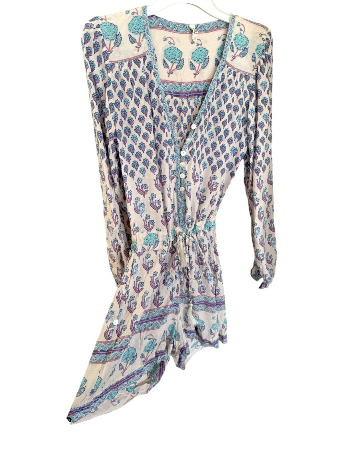 Spell & the Gypsy Collective |Bohemian Royale Playsuit, White/Blue Floral, Sz XS