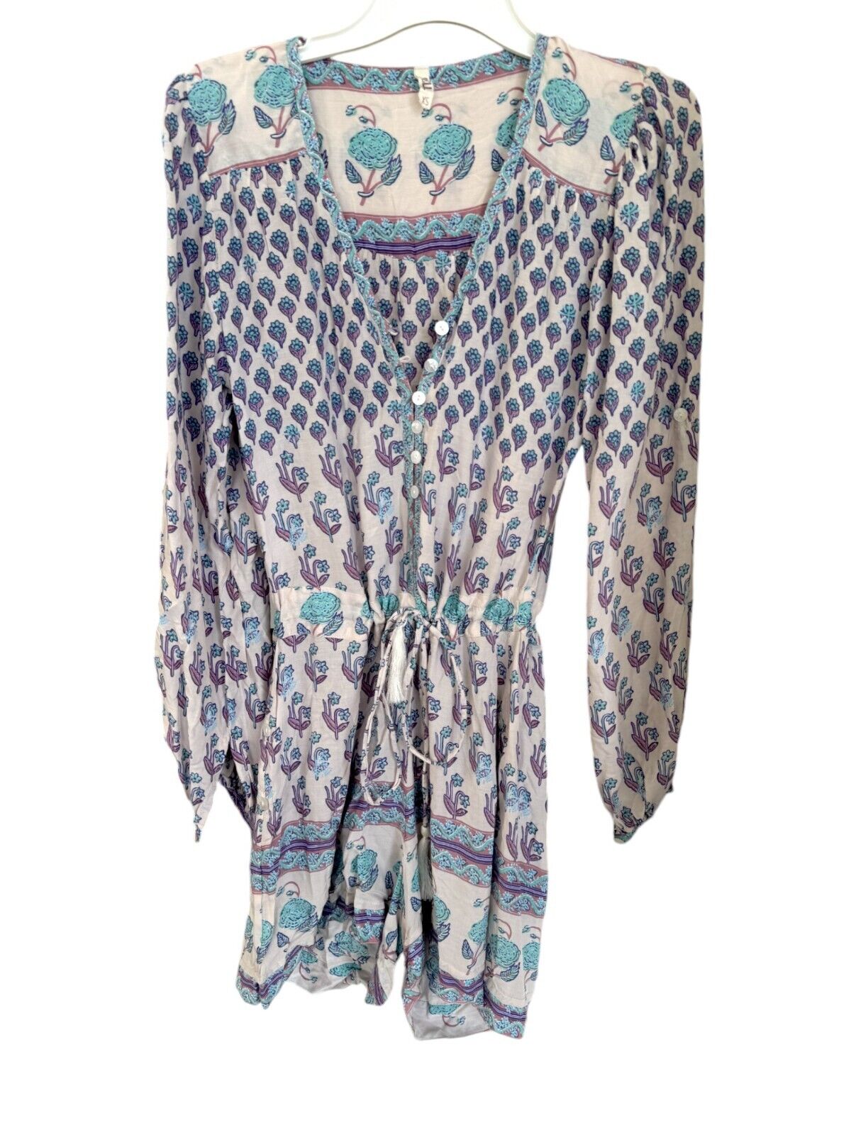 Spell & the Gypsy Collective |Bohemian Royale Playsuit, White/Blue Floral, Sz XS