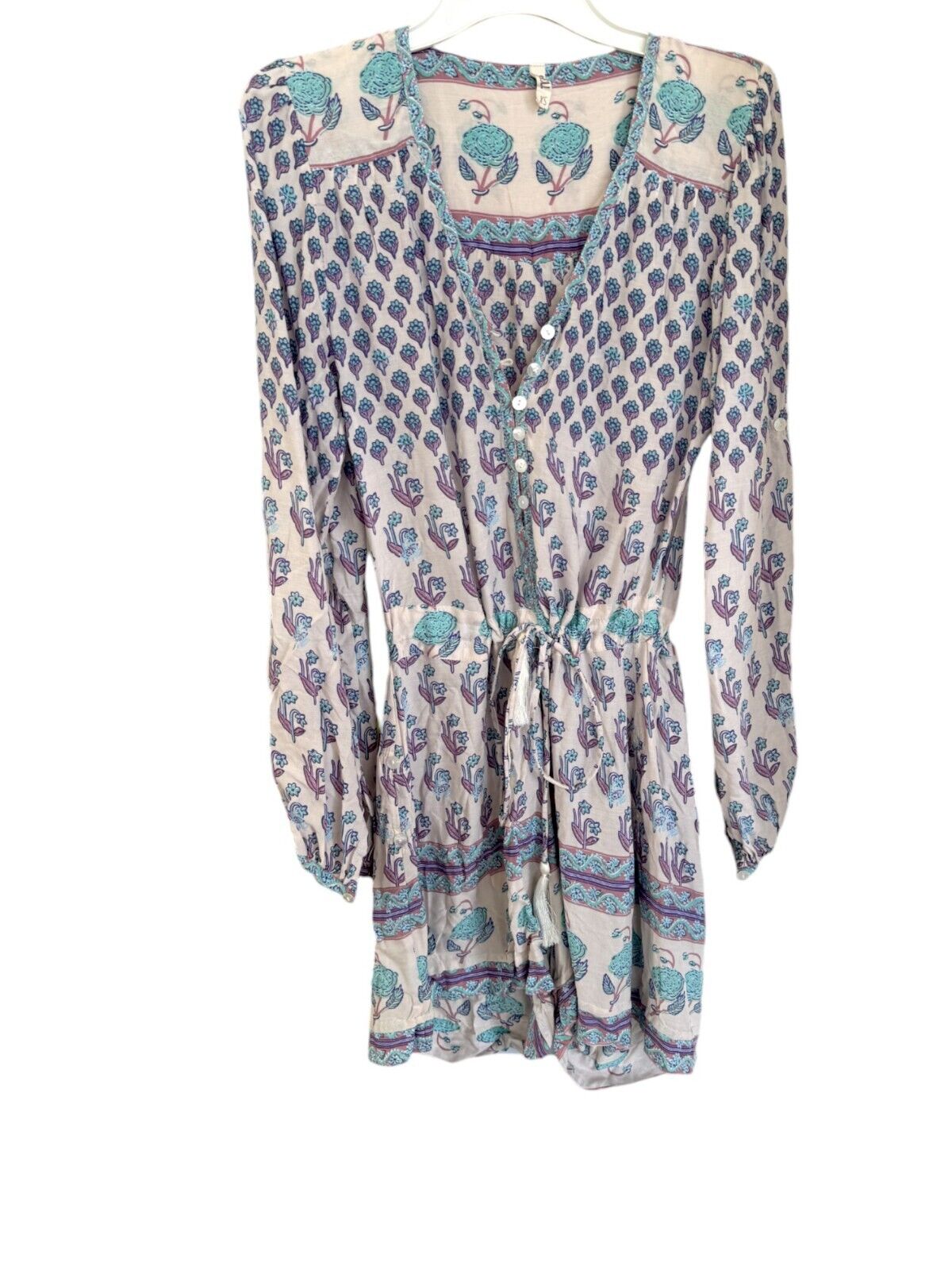 Spell & the Gypsy Collective |Bohemian Royale Playsuit, White/Blue Floral, Sz XS