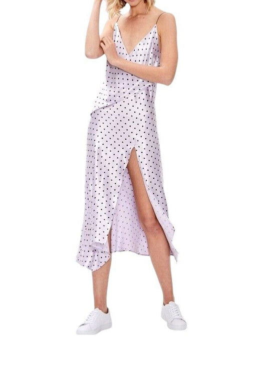 BEC+BRIDGE Bonjour Dress| Sz 12, Silky Cream/Black, Slip/Wrap, Polka dot, V Neck