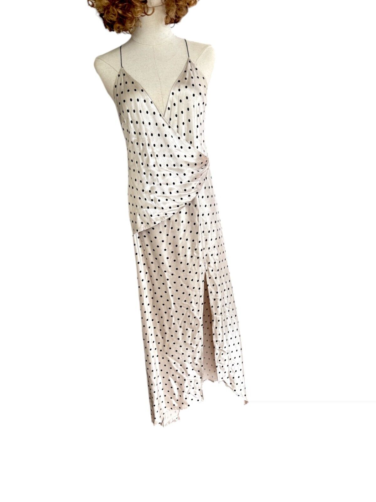 BEC+BRIDGE Bonjour Dress| Sz 12, Silky Cream/Black, Slip/Wrap, Polka dot, V Neck