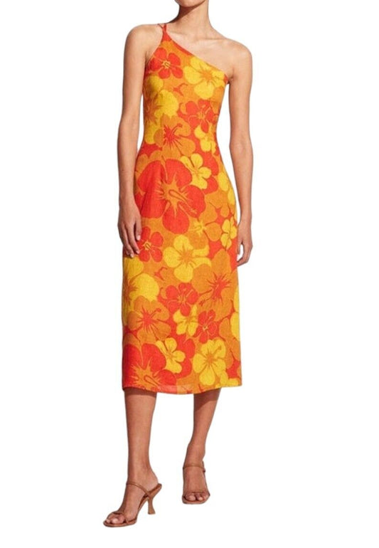 Faithful the Brand Soko Midi Dress |Orange/Yellow Floral, Sz 14/XL, Linen, BNWOT