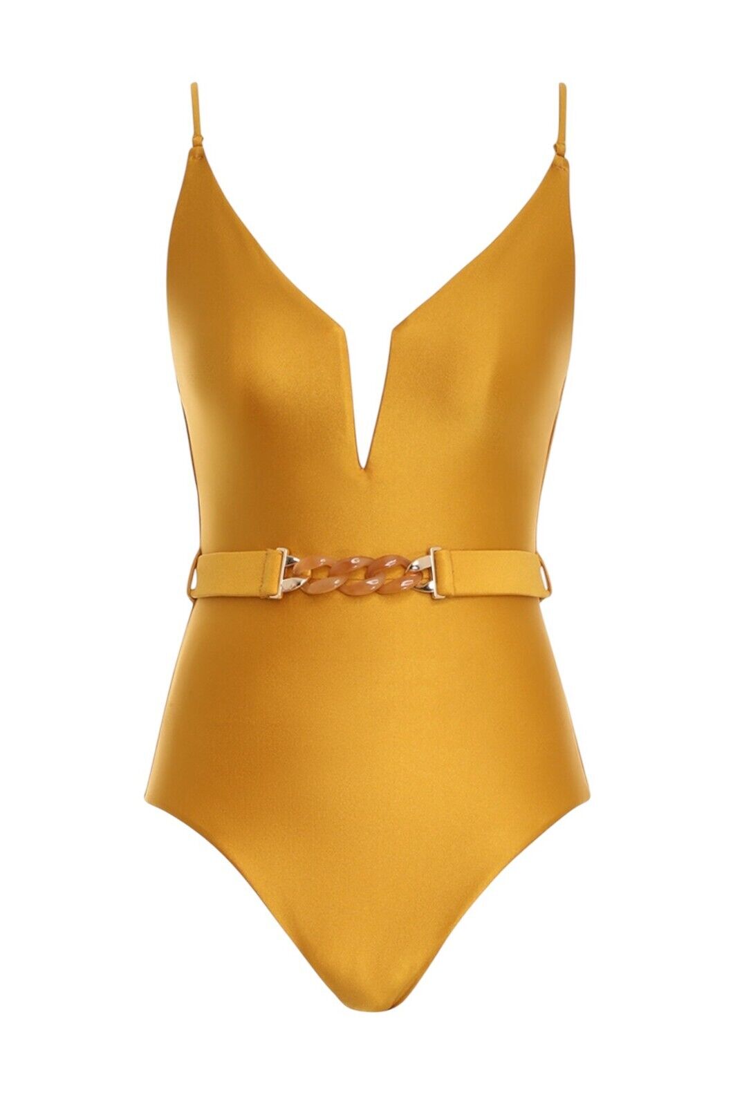 Zimmermann August Plunge V-Wire One Piece | Mustard Yellow/Honey, Belted, Boning