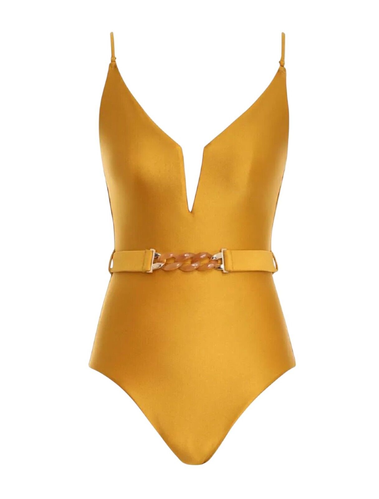 Zimmermann August Plunge V-Wire One Piece | Mustard Yellow/Honey, Belted, Boning