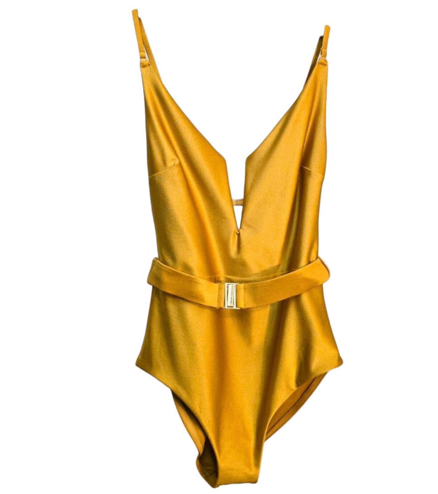 Zimmermann August Plunge V-Wire One Piece | Mustard Yellow/Honey, Belted, Boning