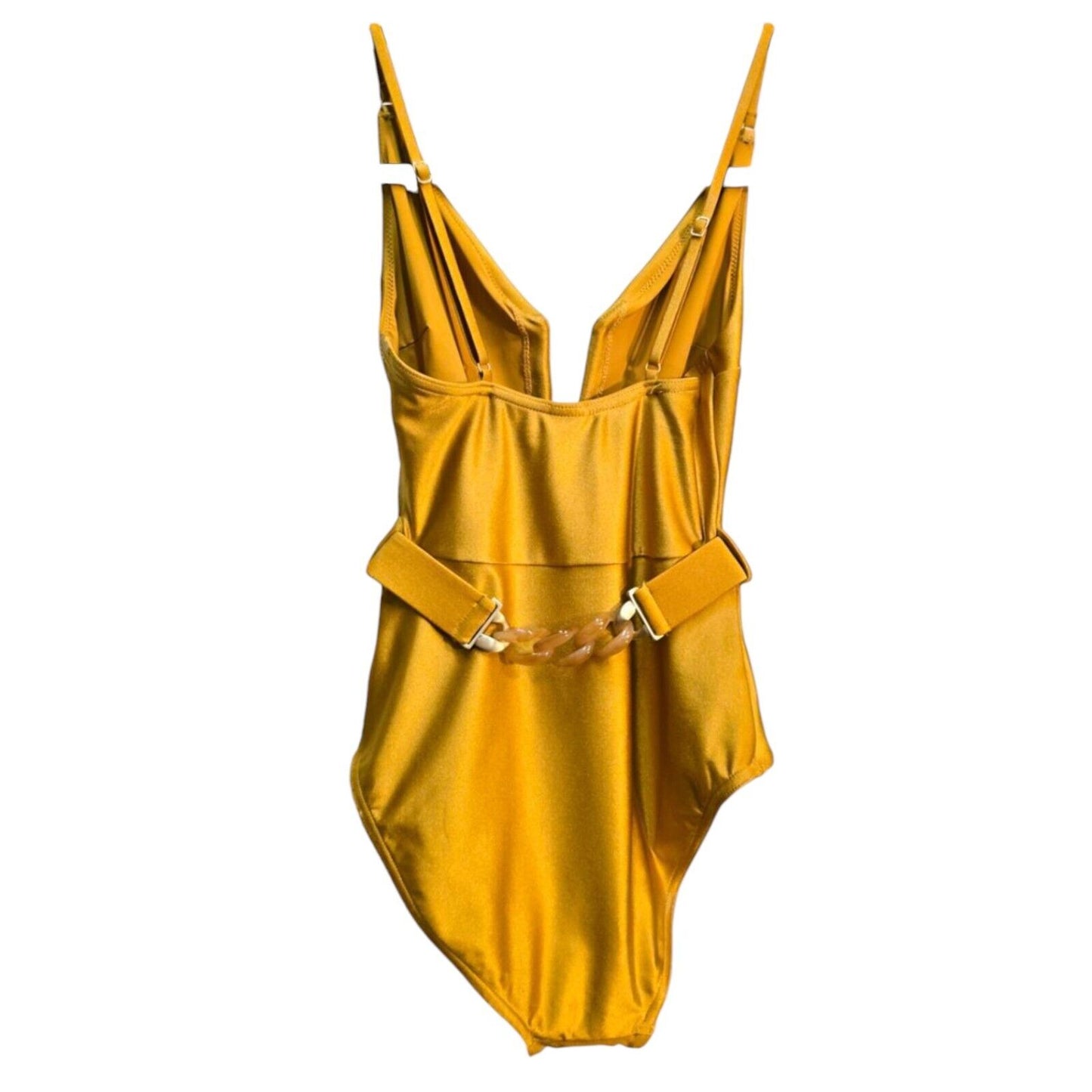 Zimmermann August Plunge V-Wire One Piece | Mustard Yellow/Honey, Belted, Boning