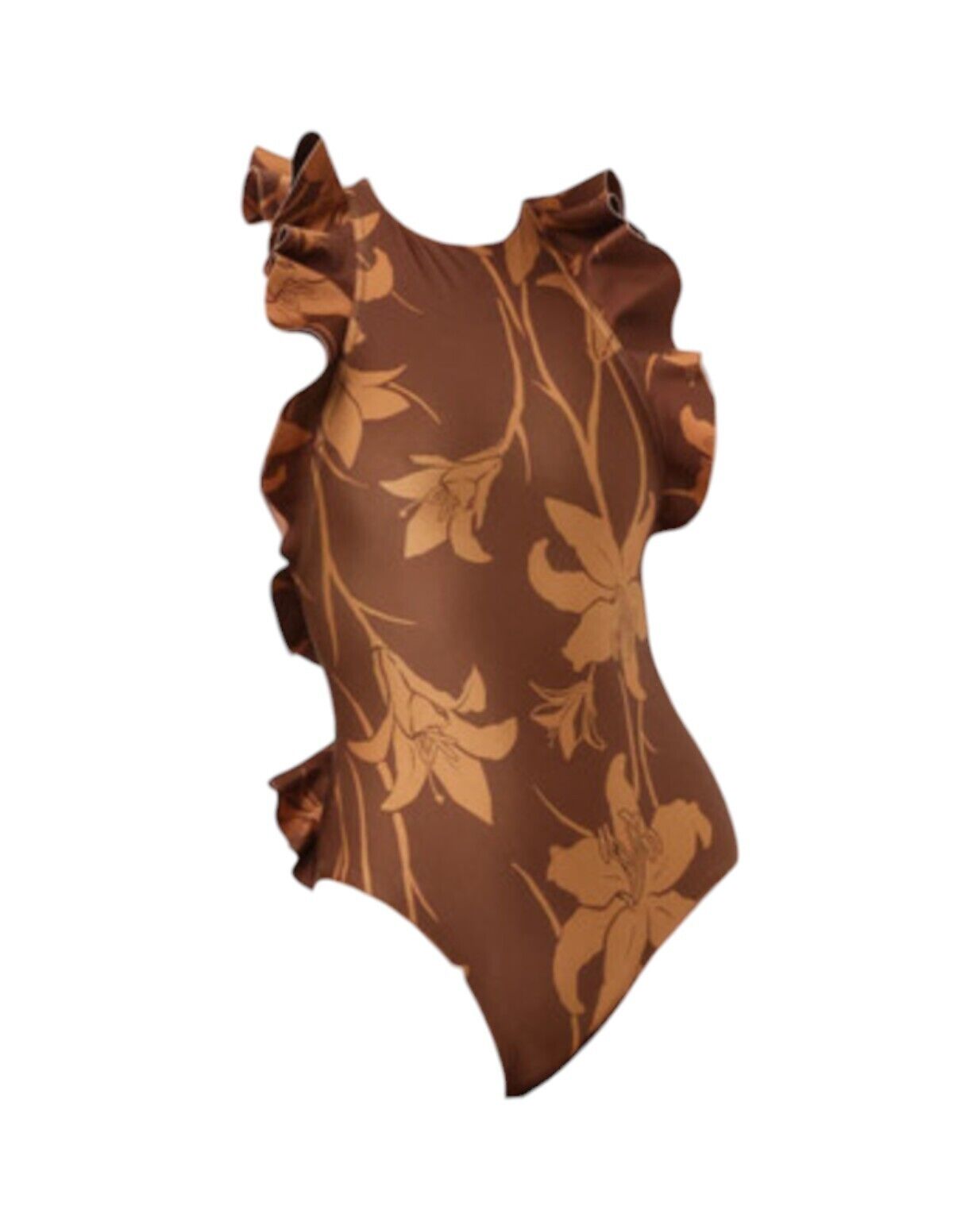 Zimmermann Acadian Racerback Frill One Piece | Brown/Mustard Floral, Zip Close