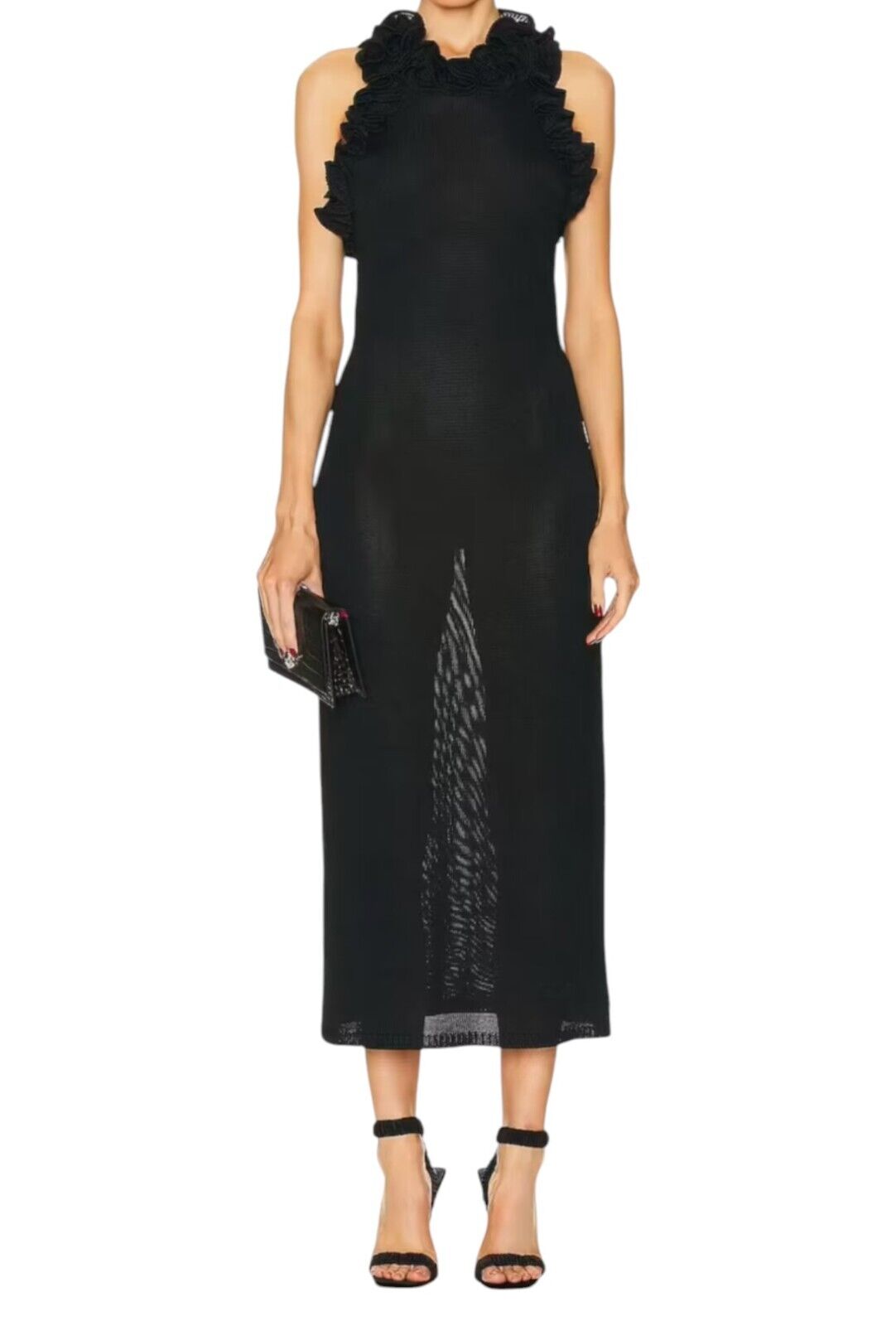 Zimmermann Matchmaker Ruffle Neck Midi Dress | Racer Back, Black, Knitted, Frill