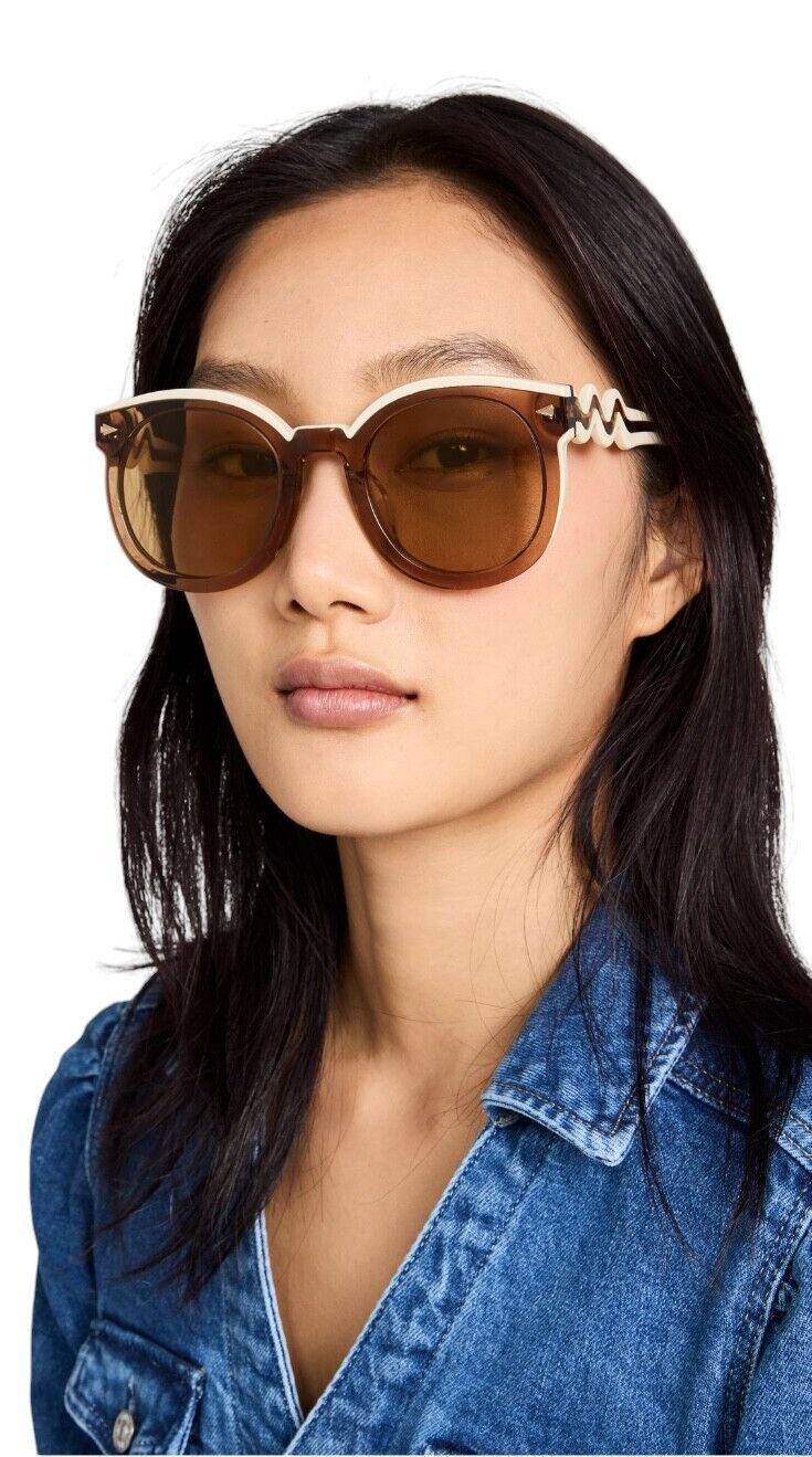 Karen Walker  Super Wavy Duper Sunglasses | Tan/Ochre/White Round, Oversized