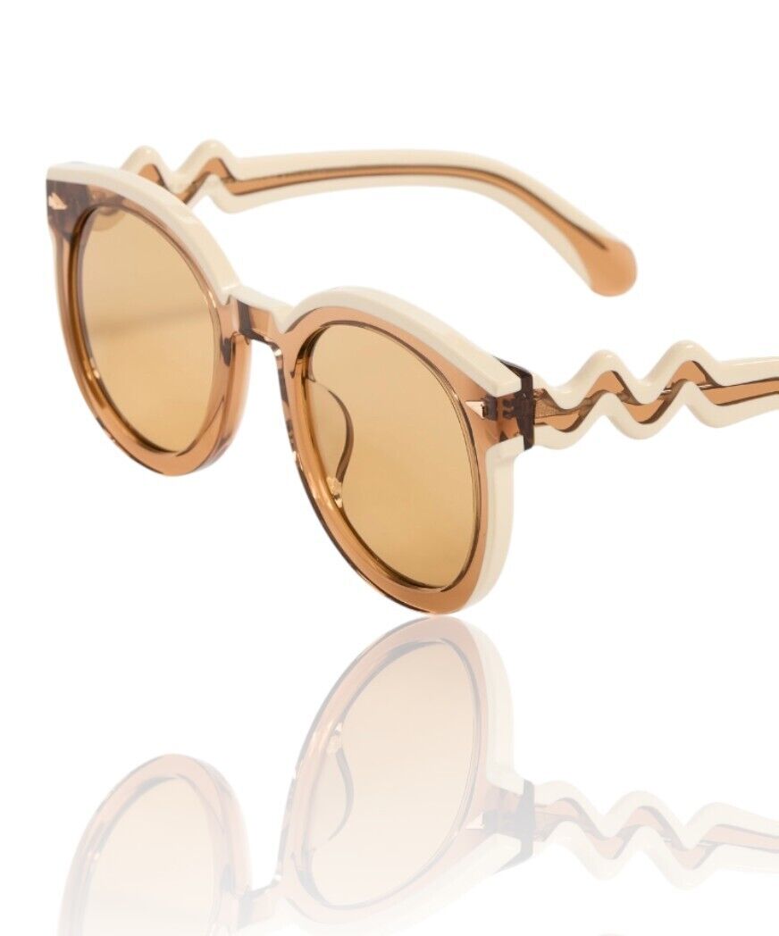 Karen Walker  Super Wavy Duper Sunglasses | Tan/Ochre/White Round, Oversized