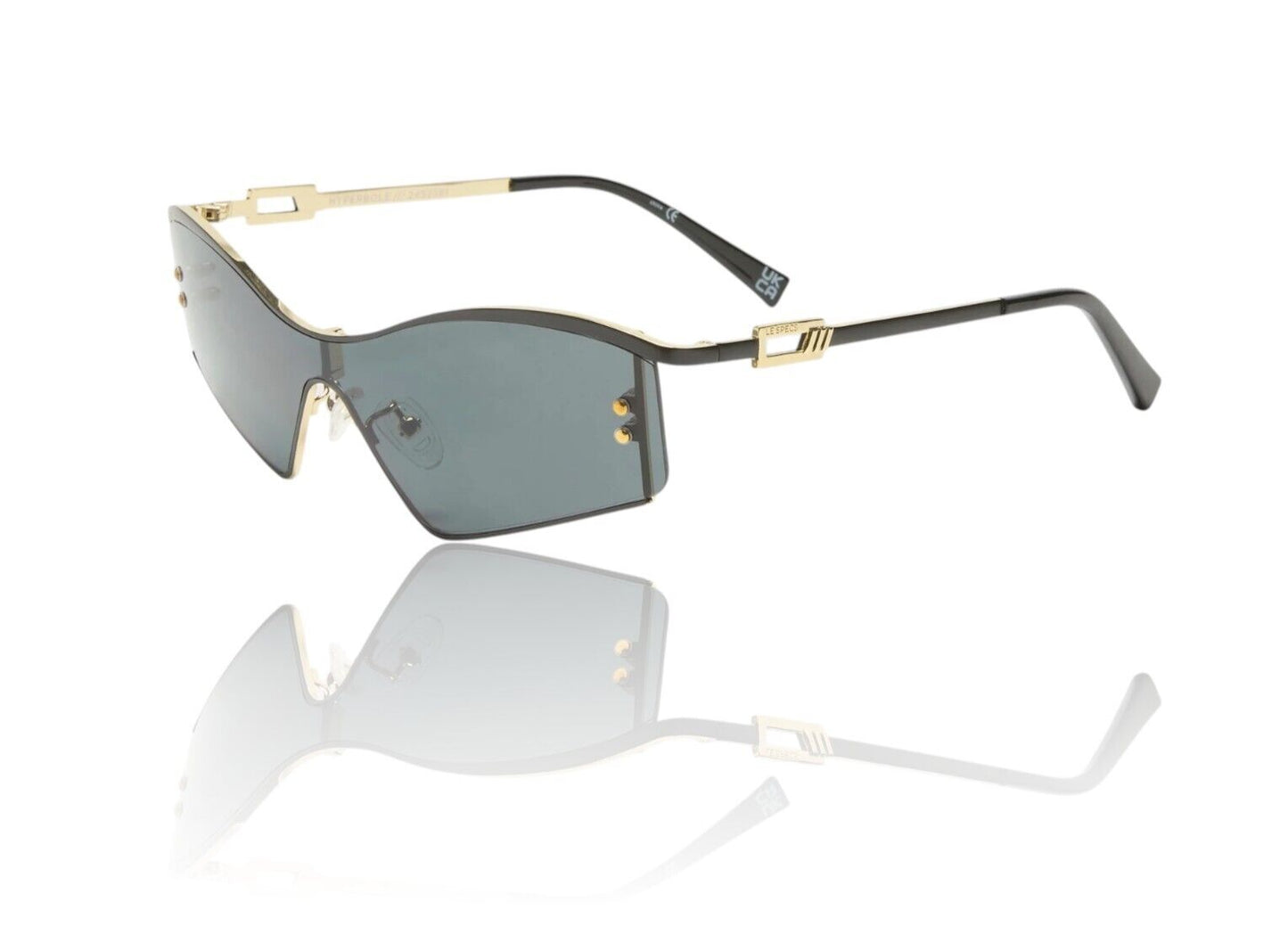 Le Specs Hyperbole Sunglasses | Shield / Wrap, Black/Gold, Rimless, Ltd Edition