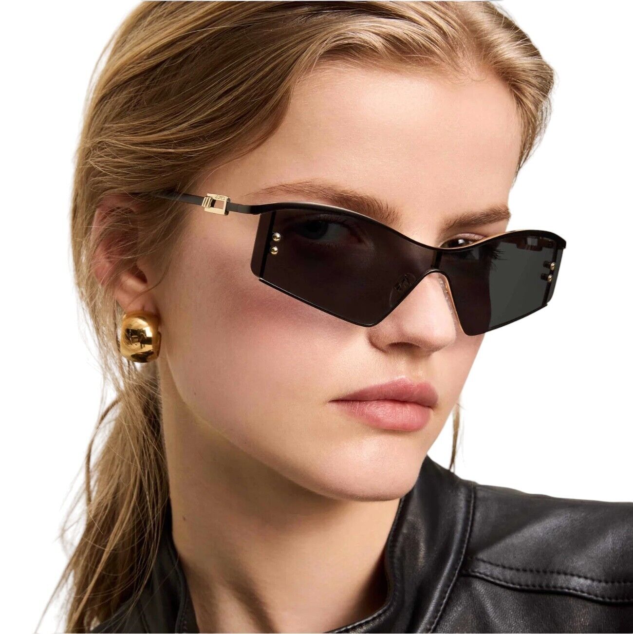 Le Specs Hyperbole Sunglasses | Shield / Wrap, Black/Gold, Rimless, Ltd Edition