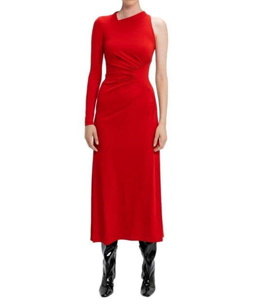 CUE Scarlet One Shoulder Dress | Red, Stretch Jersey, Sz 8, Gathered, Maxi/Midi