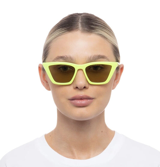 Le Specs Velodrome Sunglasses |Neon Yellow/Green, CatsEye, Angular Acetate Frame