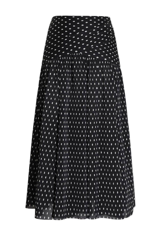 Zimmermann Pleated Midi skirt | Black/Cream/Off White Dot, High Waist