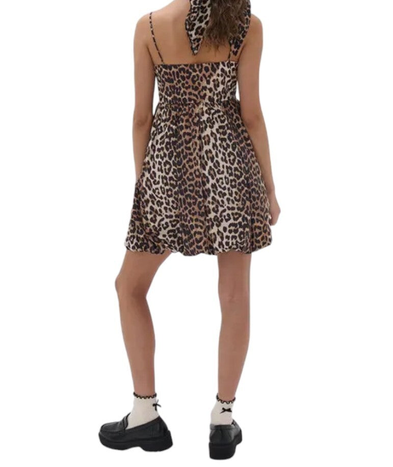 Ghanda Edie Mini Dress | Bubble, Mini, Spaghetti Straps, Sz XS, Leopard Print